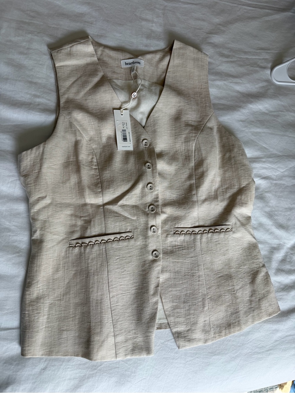 Heartloom Cream Linen-Blend Button Front Vest
